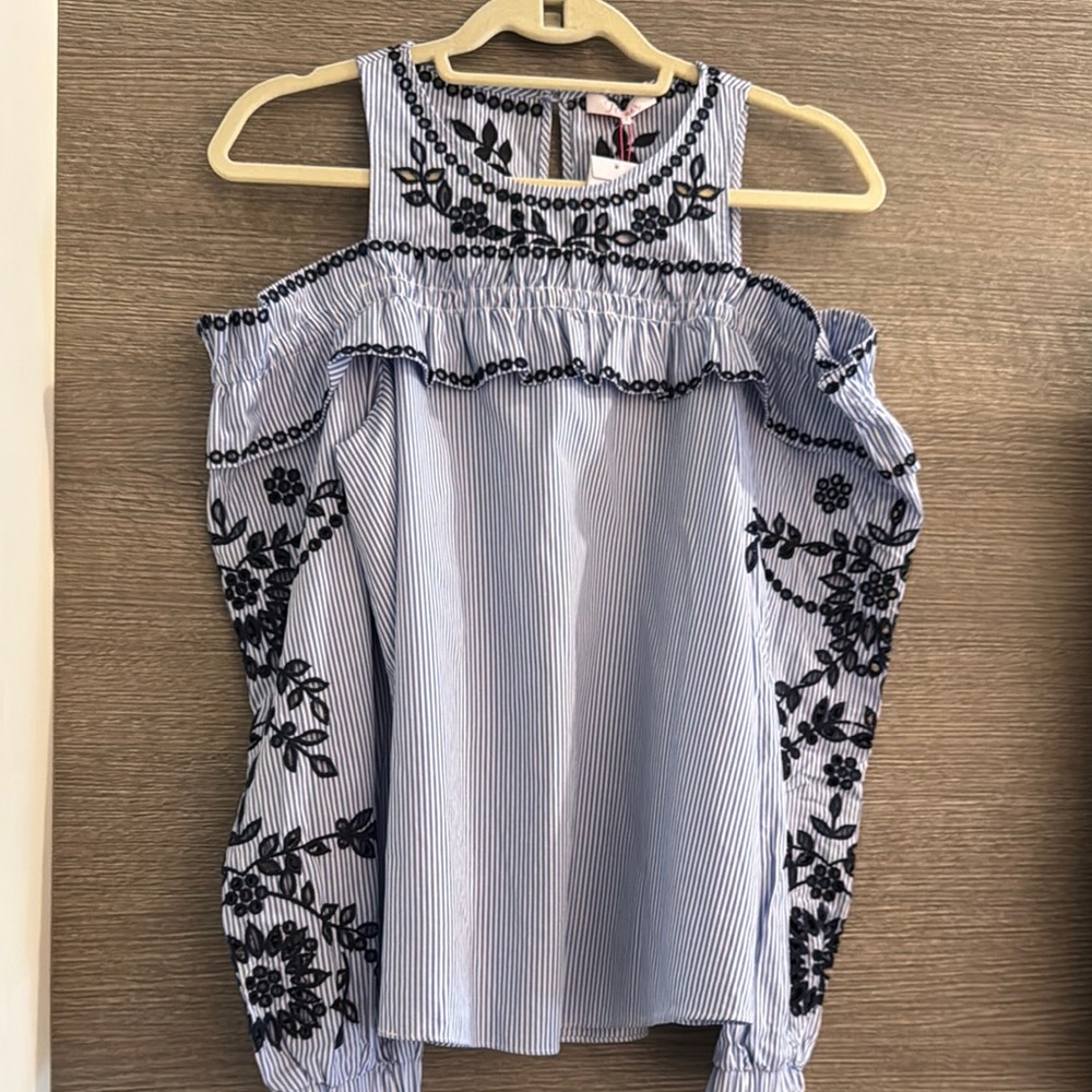 Floral Embroidered Striped Top